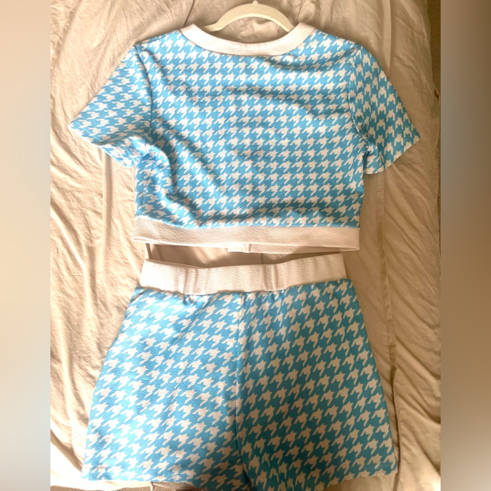 Blue and White Houndstooth Two-Piece Set - Picture 3 of 6
